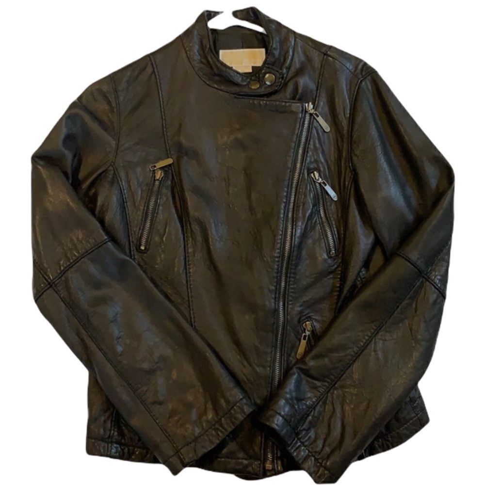 Micheal Kors black leather moto jacket
